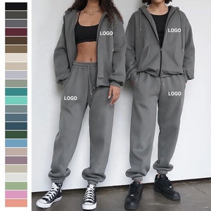 Conjunto de Sudadera con Capucha Unisex de Algodón Grueso con Cremallera Completa, Bordado Personalizado, Ropa Urbana Esencial, Transpirable, Corta, Talla Grande - Product Image 1