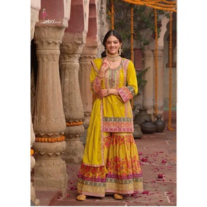 Costume Sharara imprimé numérique Chinon avec vêtements indiens et pakistanais fabriqués à la mode Dupatta Maruti - Product Image 1