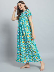 Camisón de Encaje 100% Algodón para Mujer, Manga Media, Largo Completo, Tela Transpirable, Cuello con Estampado Floral, Elegante, Primavera, Otoño, Verano - Product Image 4