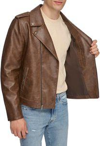 Veste en cuir véritable pour homme, col en cuir d'agneau véritable, style motard vintage classique avec doublure amovible - Product Image 3