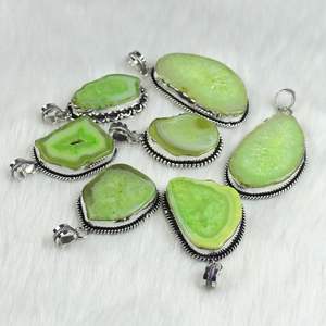 Colgante de Cuarzo Solar Verde con Engaste de Bisel, Bañado en Plata, Diseño Exclusivo, Venta al por Mayor para Minoristas - Product Image 2