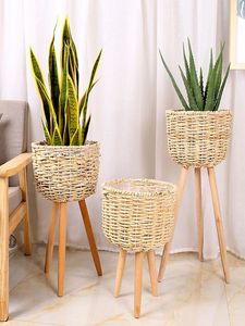 Jardineras de ratán para decoración de jardín con soporte de hierro jardinera de ratán natural con soporte negro de pie de suelo grande a bajo precio - Product Image 5