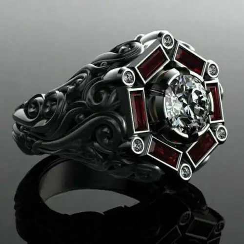 Stainless Steel Men's Fashion Snake Rings 925 Silver Ruby Hip Hop Punk Sapphire Party Jewelry