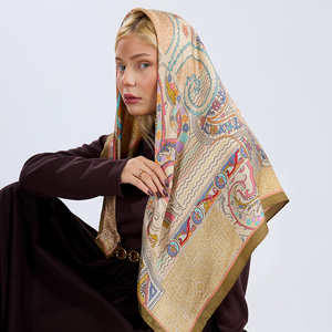 Vintage Paisley Ethnic Patchwork Print TwillScarf Premium Hand Rolled <b>Edge</b> Medium Length All Seasons Custom Print <b>Square</b> - Product Image 4