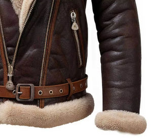Trendy Hot Selling <b>Men</b> Cowhide Shearling <b>Fur</b> Leather <b>Jacket</b> Hair On Hide Biker Racing Motorcycle Winter Wear Manufacturer - Product Image 5