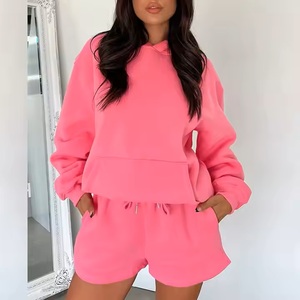 ชุดกางเกงขาสั้น2ชิ้นสำหรับผู้หญิงชุดจับคู่2ชิ้นโอเวอร์ไซส์สำหรับเด็กผู้หญิงชุดวอร์มกางเกงขาสั้นสำหรับฤดูใบไม้ร่วงฤดูหนาว - Product Image 4