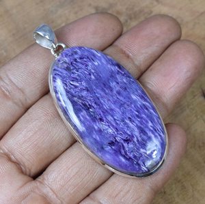Pendentif ovale en Charoïte fait main, en argent sterling 925, bijou élégant pour femmes et enfants, cadeau de mariage - Product Image 4