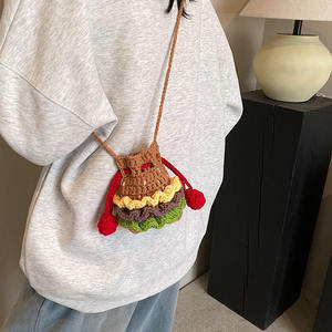 Sac bandoulière portable en fil tricoté au crochet, style hamburger, à fermeture ouverte, tendance, pour parents et enfants - Product Image 1