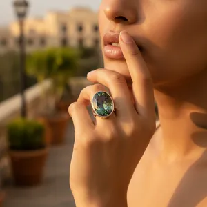 "Handmade Rhodium-Plated <b>Turquoise</b> Mystic Topaz Hip-Hop <b>Ring</b> for Women" - Product Image 3