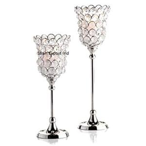 Bougeoir de table en perles de cristal décoratif de mariage argenté avec une belle coupe en cristal - Product Image 5