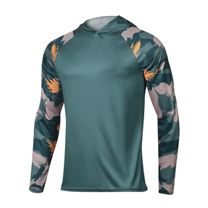 เสื้อตกปลาโพลีเอสเตอร์แขนยาวมีฮู้ดแห้งเร็วชุดตกปลาพร้อมกันแดด UPF 50 - Product Image 1