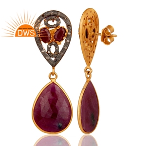 Pendientes colgantes de piedras preciosas de rubí y diamantes naturales chapados en oro de 18 quilates de plata de ley más vendidos, fabricante de joyería personalizada - Product Image 3