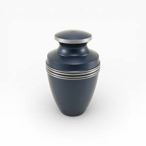 Dark Slate Blue Cremation Urn with Silver Ring Accents and Modern Matte Finish for Peaceful <b>Memorial</b> - Product Image 1