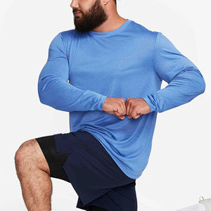 Gran oferta 2025, Camiseta de algodón 100% de alta calidad para hombre, ajuste Regular, manga larga, cuello redondo, diseño de cuello, tejido transpirable - Product Image 5