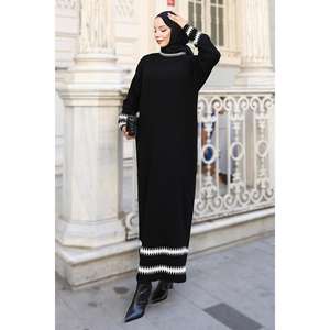 เดรสไหมพรมลายเพชร สีดำ ทรงแม็กซี่ ผ้าสแปนเด็กซ์เนื้อนุ่ม สไตล์ลำลอง เหมาะสำหรับฤดูใบไม้ผลิและฤดูร้อน พร้อมเข็มขัดธรรมชาติ รหัสสินค้า 6149 - Product Image 3