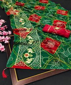 Trắng Dựa Bầu Trời Màu Xanh Thêu Saree Với Ren Biên Giới Và Tussle Bollywood Phong Cách Mới Nhất Đảng Mặc Đám Cưới Lụa Sari & Áo Apparelgarment - Product Image 4