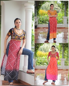 Kurti Estampado de Rayón de Diseño Elegante Estilo Boutique Indio con Trabajo Étnico de Fantasía Kutchi Gamthi, el Más Vendido para Festivales Tradicionales - Product Image 1