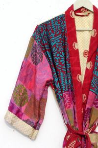 Mujer Kimono Robe Bata de seda Boho Seda Poliéster Albornoz para mujer - Product Image 5