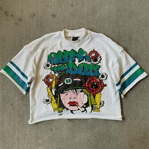 Venta al por mayor personalizado 100% algodón peso pesado camiseta transpirable de gran tamaño suelta ajuste frontal Logo Puff impreso diseño en blanco para los hombres - Product Image 6