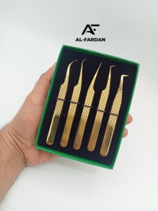 Professional Stainless Steel Diamond Grip Eyelash Tweezers Custom Logo Boxes 5 Different Points Plasma Gold Color <b>Lash</b> Tweezer - Product Image 4