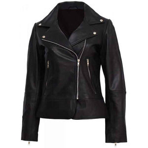 Veste de motard en cuir véritable pour femmes Automne Hiver Manches longues Casual Slim Solid Color Zipper Satin Woven Reversible Coat - Product Image 1