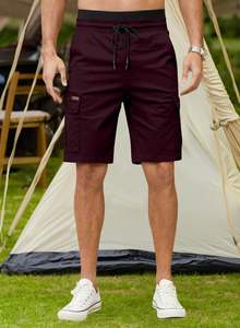 Pantalones cortos cargo de sarga de algodón informales para hombre con 6 bolsillos Diseño clásico elástico y cintura con Cordón-Diseño cómodo de 6 bolsillos - Product Image 3