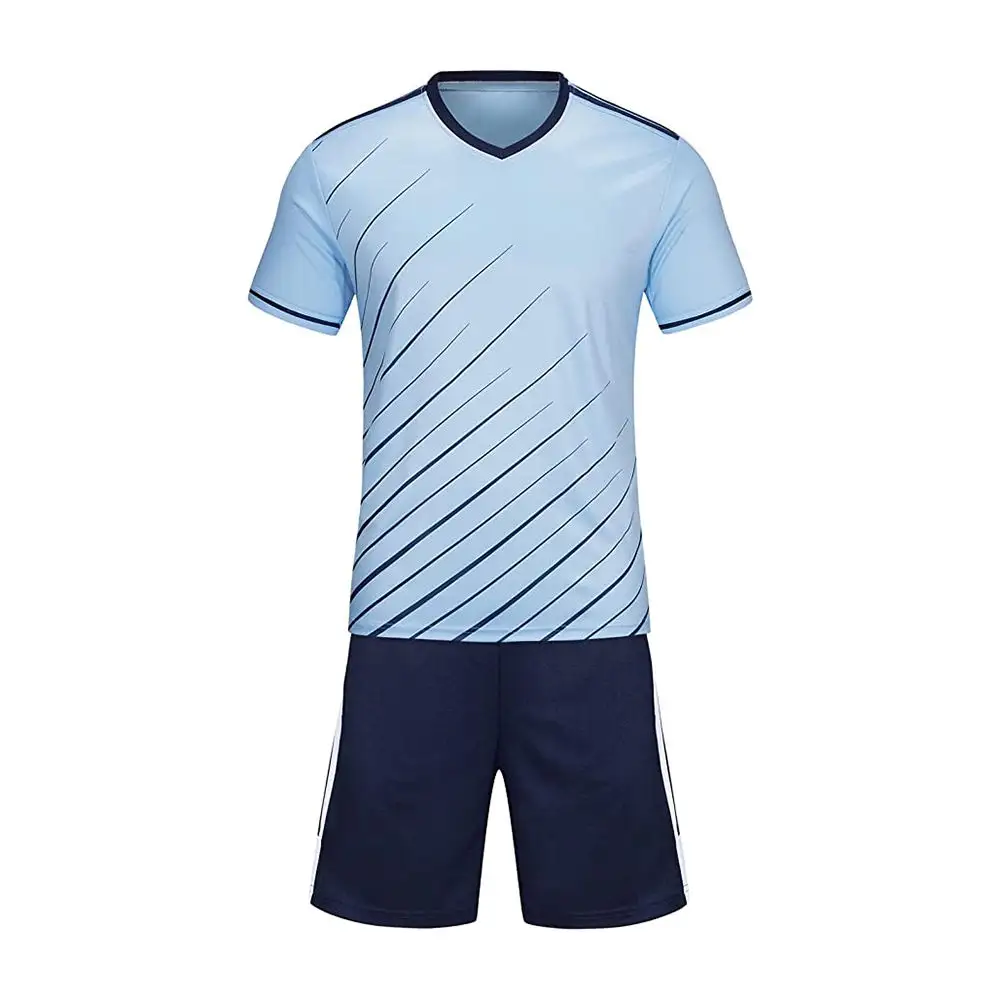 Venta al por mayor barato uniforme de fútbol equipo camisa y pantalones cortos último diseño personalizado impresión por sublimación uniformes de fútbol conjuntos para hombres