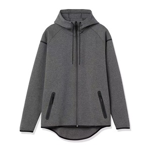 Sweat-shirt à capuche zippé gris pour homme, coupe classique, couleur unie, décontracté, en polyester tricoté, pour l'automne - Product Image 1