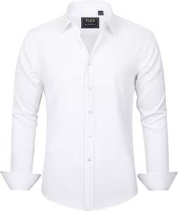 Camisas de Vestir para Hombre, Manga Larga, Sólidas, Elásticas, Sin Arrugas, Camisa Formal, Casual de Negocios, con Botones - Product Image 1