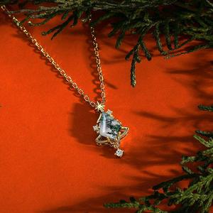 Collar Jeulia de Plata de Ley con Ágata Musgo en Forma de Árbol Navideño para Fiestas - Product Image 3