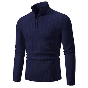 Trending <b>men's</b> cable knit half-zip <b>turtleneck</b> pullover premium slim fit warmth sweater zipper style stand collar <b>men</b> sweater - Product Image 3