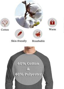 T-shirt décontracté à manches longues pour homme, col rond, coupe classique, en mélange de coton et polyester/coton, 180g, uni - Product Image 5