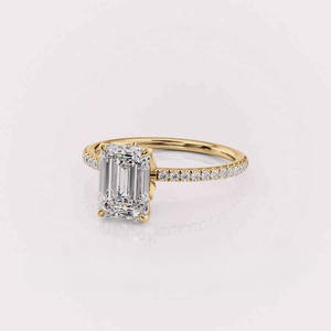 Luxury 14K White/Rose/Yellow Gold IGI Certified Lab Emerald Cut Diamond Ring with Accent Stones Rhodium Plated Ethnic Style - Product Image 2