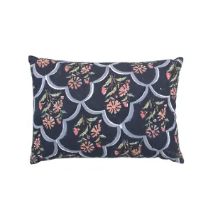 Lumbar Floral Hand block Print Cotton Linen Decorative Boho 20 X 30CM Rectangular Cushion Cover