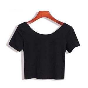Women Crop Sleeve Crop <b>Top</b> Ladies Round Neck Stretchy Vest T Shirt Blouse Tee Ladies Crop T-Shirts - Product Image 6