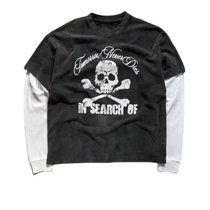 Top meilleures ventes Streetwear Logo personnalisé 100% coton hommes Double couche à manches longues t-shirt lavage à l'acide prix de gros t-shirt - Product Image 4