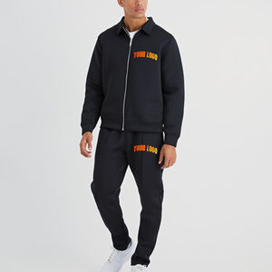 100% coton coupe ajustée brodé survêtement personnalisé hommes unisexe fermeture éclair à capuche Jogging pantalons de survêtement ensemble pour l'hiver à capuche solide - Product Image 4