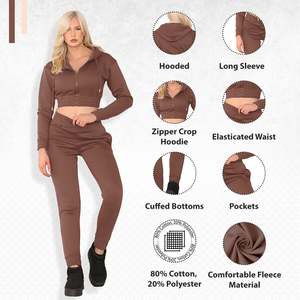 Survêtement polaire sportif Ultra à la mode pour femmes 6XL Crop Hoodie Jogger Set Casual pour les entraînements de gymnastique Relaxant Solid Pattern Washed - Product Image 5