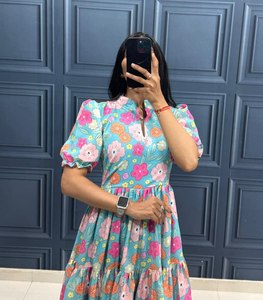 Vestido Kurti de Mujer para Fiesta en la Playa, Tela de Seda Georgette, Bordado Intenso, Estampado Floral, Protección Solar, Largo hasta la Rodilla, en Oferta - Product Image 2