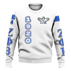 Sweat-shirt à col rond brodé Zeta Phi Beta 1920 pour femmes, lettres grecques de la sororité, bleu - Product Image 1