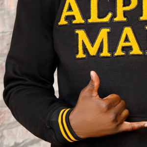 Alpha Man Chenille Broderie Coton Poly Mélange Sweat à Capuche Noir Or Personnalisé Pull Polaire Sweat-shirt Greek Life Apparel - Product Image 5
