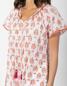 Bohemian Floral Print Mid-Calf <b>Dress</b> Cap Sleeve V-neck A-Line 100% Cotton Eco-Friendly <b>Loose</b> Fit Summer Casual Women's <b>Dress</b> - Product Image 3
