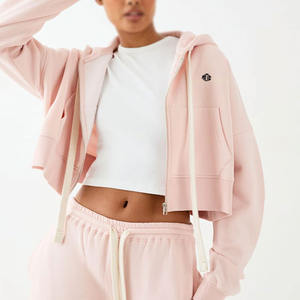 เสื้อฮู้ดครอปซิปสำหรับผู้หญิง แฟชั่นทันสมัย รับทำโลโก้ เสื้อฮู้ดผ้าฝ้ายฟลีซทรงโอเวอร์ไซส์ สไตล์สตรีทแวร์ รับผลิตแบบ OEM และติดฉลากสินค้าส่วนตัว - Product Image 3