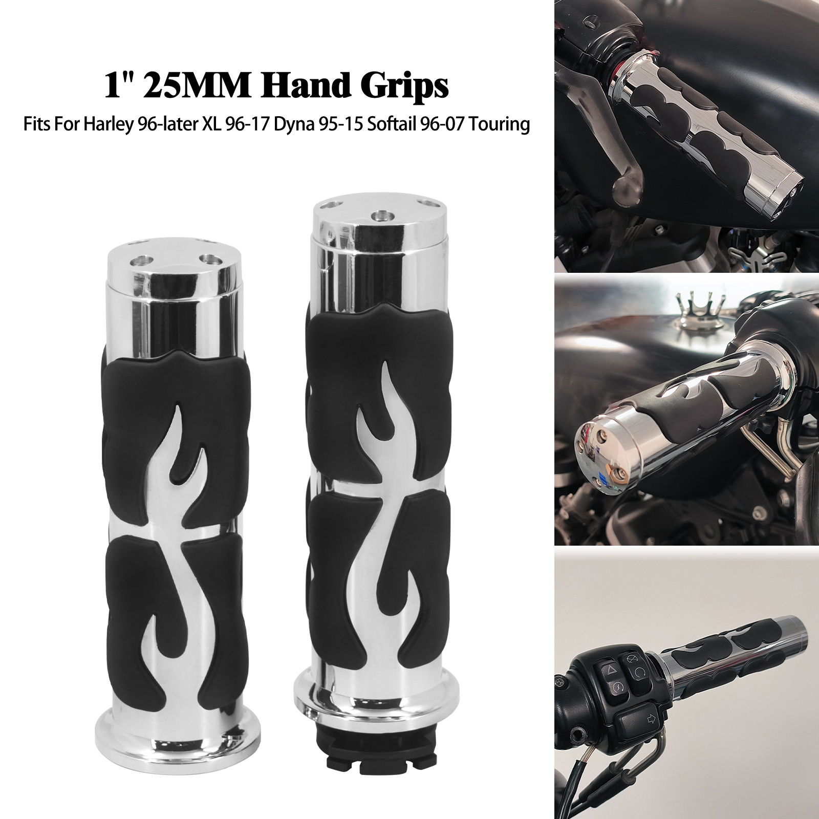 2x 1" 25mm HandleBar Hand Grip Fit Harley Touring Softail Dyna Sportster 321300199264