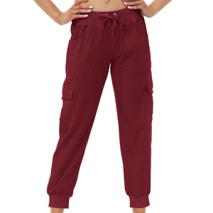 กางเกงคาร์โก้เอวสูง ผ้าซาตินคอตตอน 100% กางเกงขายาวผู้หญิง เอวผูกเชือก กระเป๋าสไตล์คาร์โก้ กางเกงแฟชั่น - Product Image 3