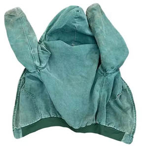 Sweat à capuche vintage épais chaud automne hiver couleur unie délavé, sweats molletonnés amples avec fermeture éclair - Product Image 2