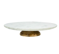 Mangoholz & Marmor Lazy Susan Weißer Stein Natürliche Holzfarbe Runde Form Marmor und Holz Lazy Susan