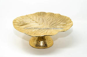 Home Decoration Cake And <b>Sweet</b> Serving Stand With Top Leaf Designed Platter And Golden Base For <b>Christmas</b> Birthday Celebration - Product Image 4