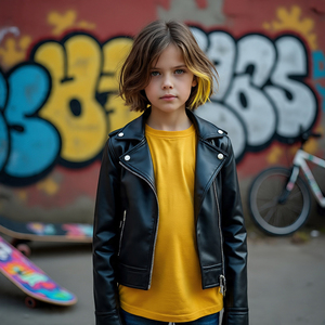 Chaqueta de cuero recortada para motocicleta de alta calidad para niñas a prueba de viento | Chaquetas de cuero de motorista para exteriores para niños y niñas - Product Image 4