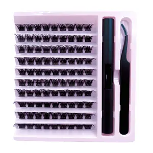 Best Seller 20D 40D DIY Lash Kit Equipped Matte Black Cluster Eyelashes Wholesale Custom LOGO DIY Lash Trays Volume Fans